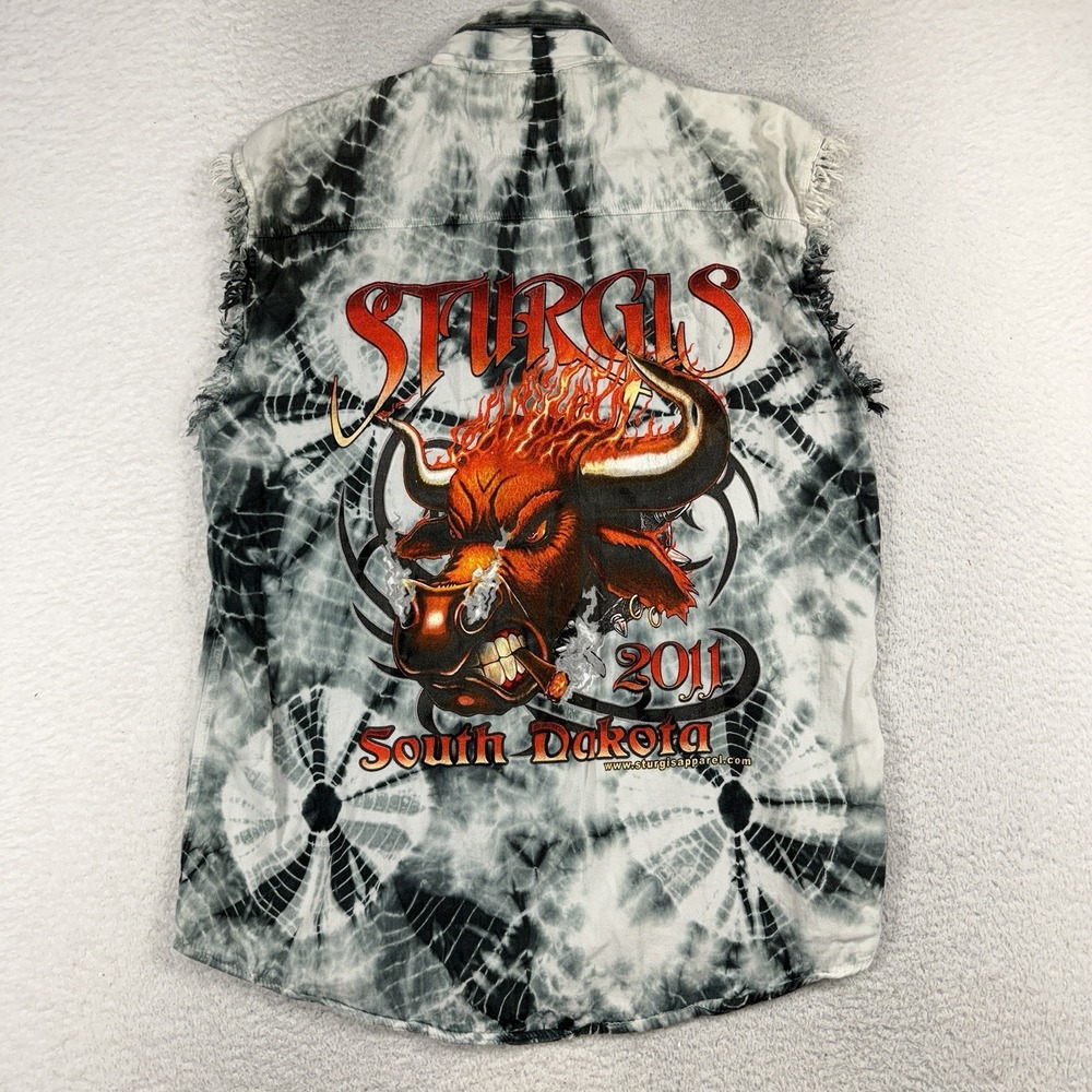 Biker Wear 2011 Sturgis Tie Dye XL Denim Button Up Shirt Graphic South Dakota